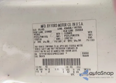 2003 Ford Ranger Xl/Xlt from USA, damaged, VIN 1FTYR10D23PB52360